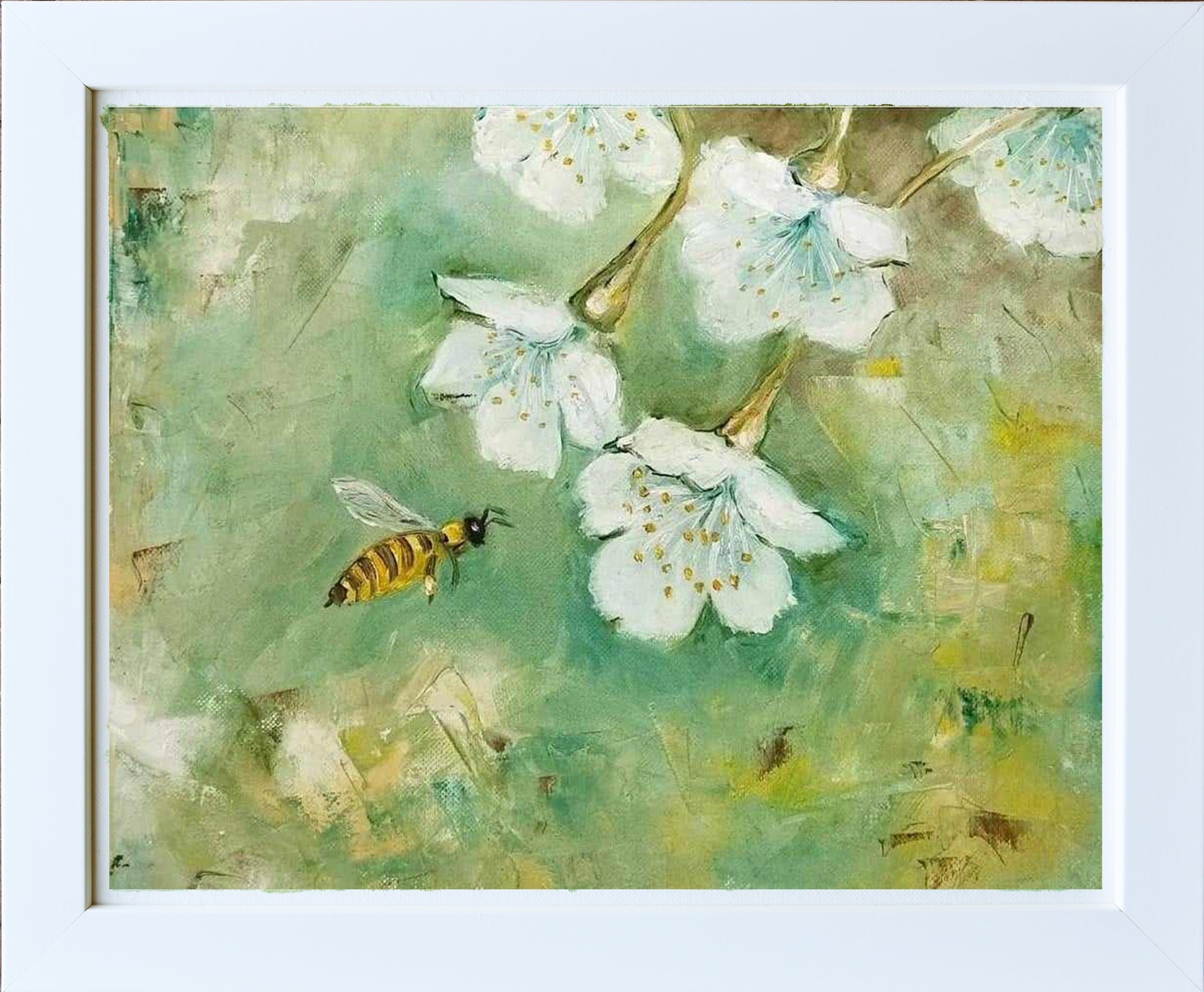 This is a painting of springtime and it's arrived in my garden, the bees were buzzing and pollinating the blossom. Such a beautiful sight to see by Australian Artist Jenni Rogers