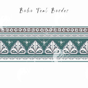 a repeating pattern border that is decorative and in the teal green, white and brown toning created and drawn by Jenni Rogers artist