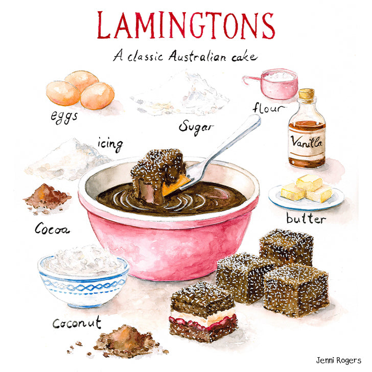 Sweet-Art by Jenni -  "Lamingtons" Framed Print 27x27cm