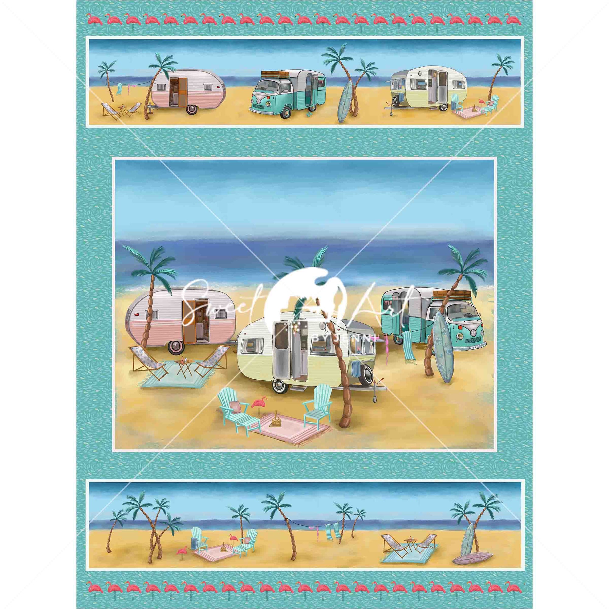 Retro caravan suitable for fabric panel by Jenni Rogers Surface Pattern designer and artist