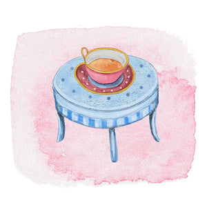 Sweet-Art by Jenni -  "Tea on Blue Table" Framed Print 27x27cm