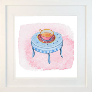 Sweet-Art by Jenni -  "Tea on Blue Table" Framed Print 27x27cm