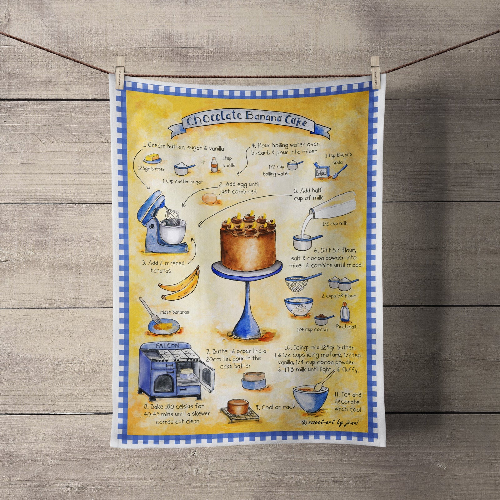 Sweet-Art by Jenni -  Chocolate Banana Cake Recipe-art Tea Towel Medium $28.00