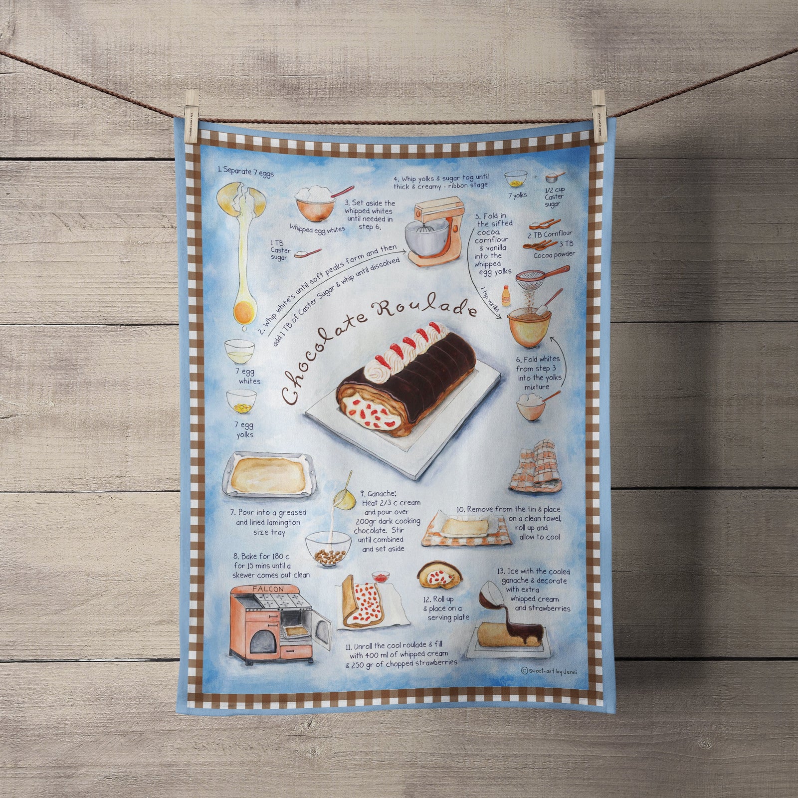 Sweet-Art by Jenni -  Chocolate Roulade Recipe-art Tea Towel Medium $28.00