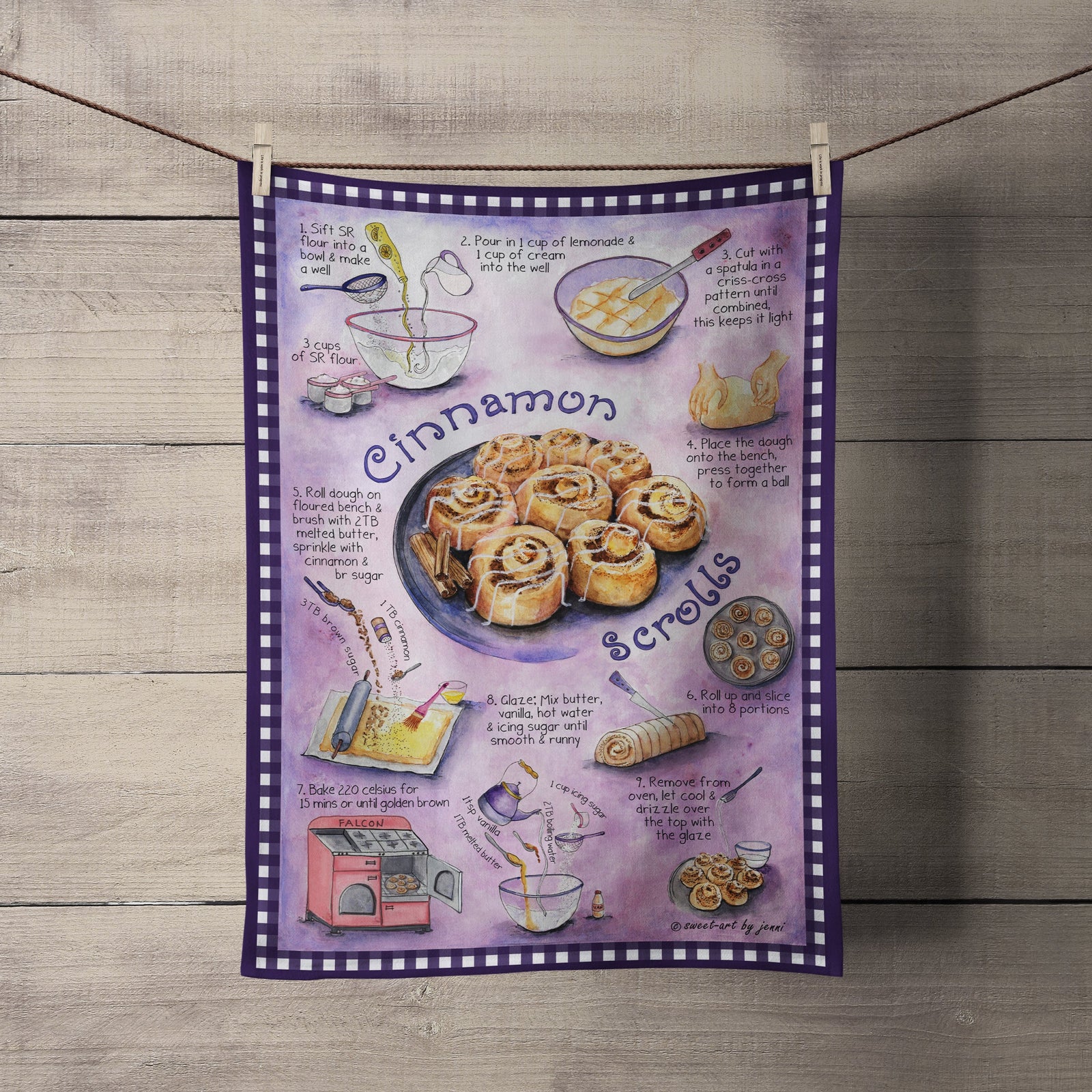 Sweet-Art by Jenni -  Cinnamon Scrolls Recipe-art Tea Towel Medium $28.00