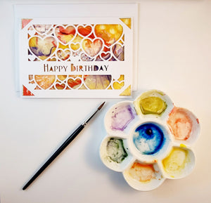 happy birthday greeting card, hand painted using water colours. this is an original painting