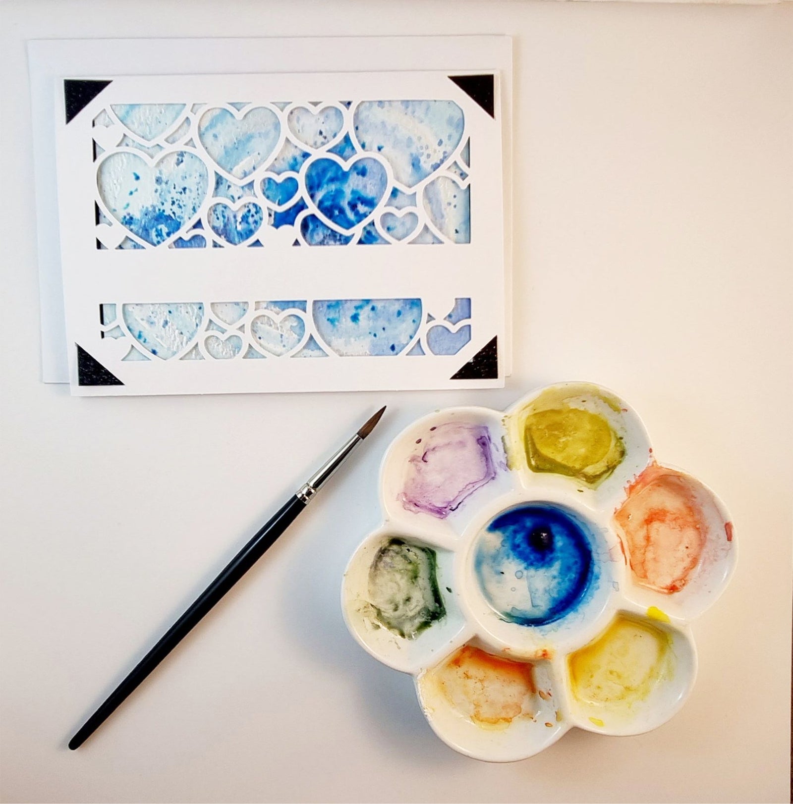 Sweet-Art by Jenni -  Hearts in Blue- watercolour Greeting Card + Envelope