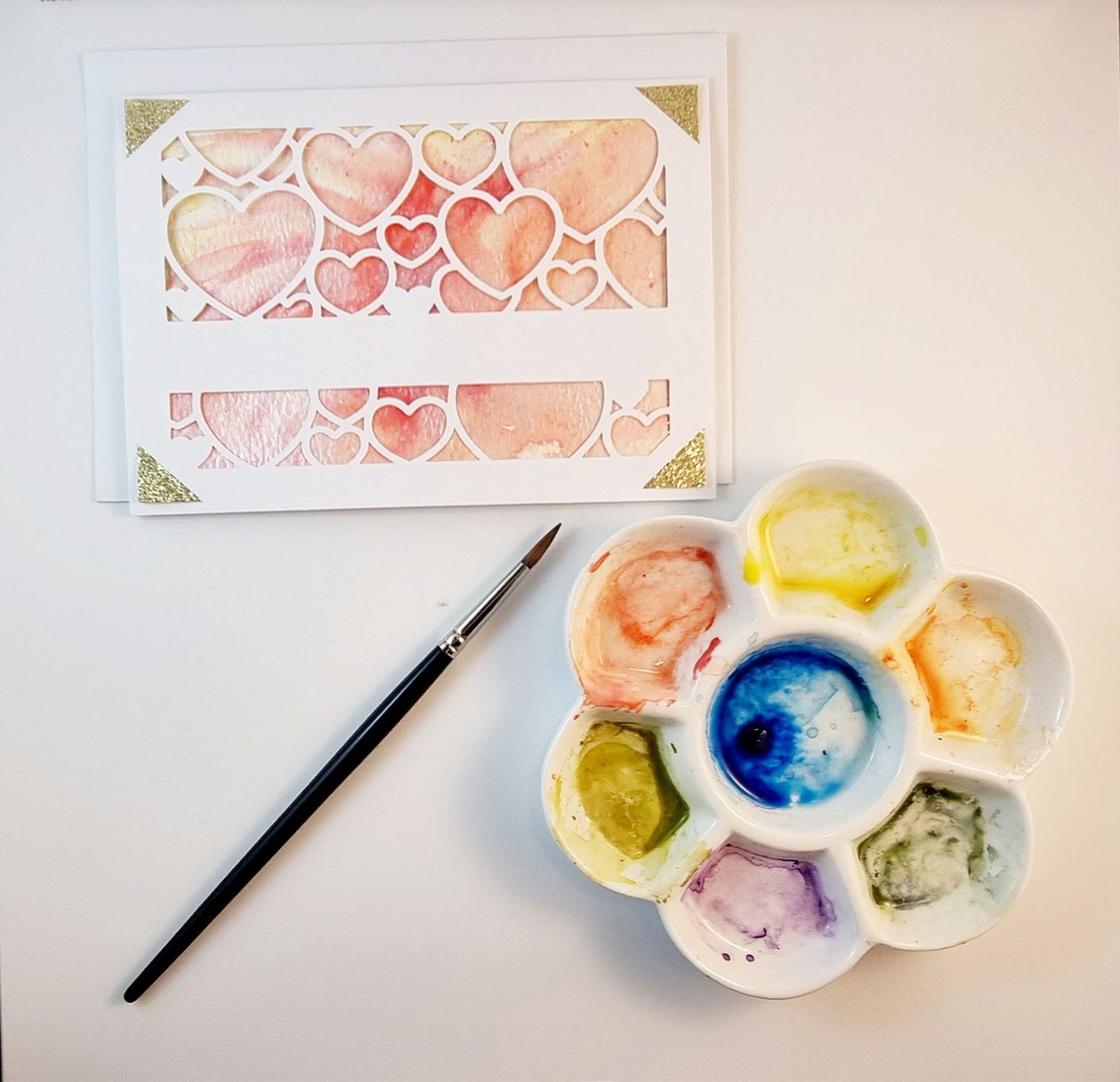 Sweet-Art by Jenni -  Pastel Hearts - watercolour Greeting Card + Envelope