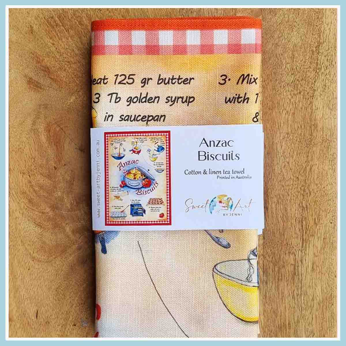Sweet-Art by Jenni -  Anzac Biscuits Recipe-art Tea Towel Medium $28.00