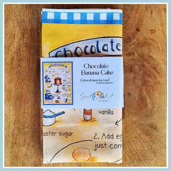 Sweet-Art by Jenni -  Chocolate Banana Cake Recipe-art Tea Towel Medium $28.00