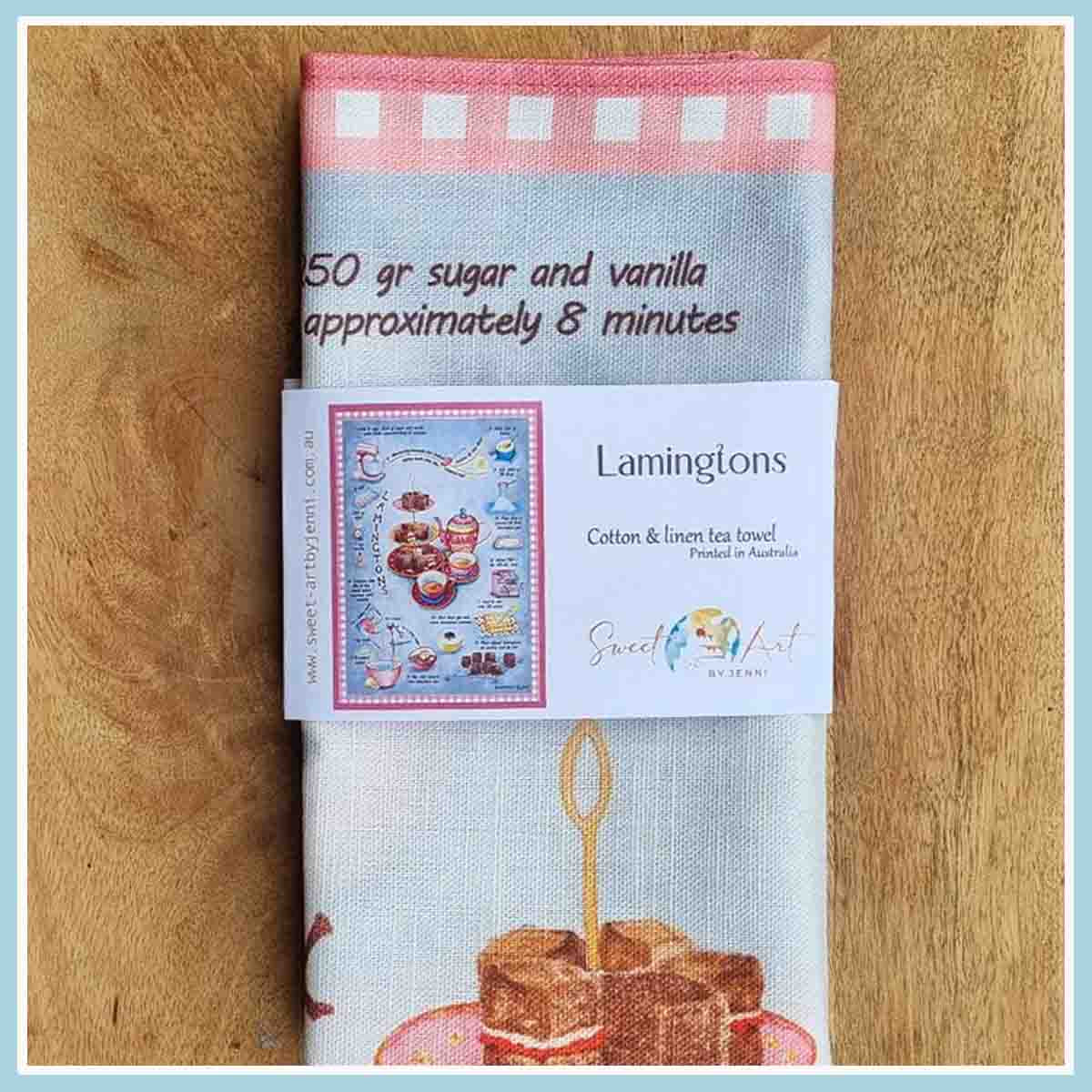 Sweet-Art by Jenni -  Lamingtons Recipe-art Tea Towel Medium $28.00