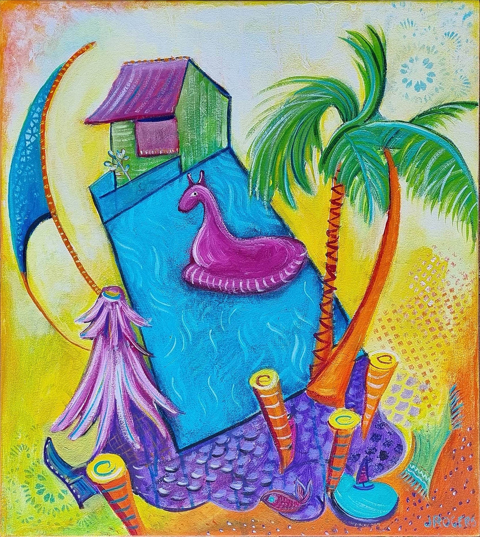 Sweet-Art by Jenni -  The Pool House ~ Original Art by Jenni Rogers