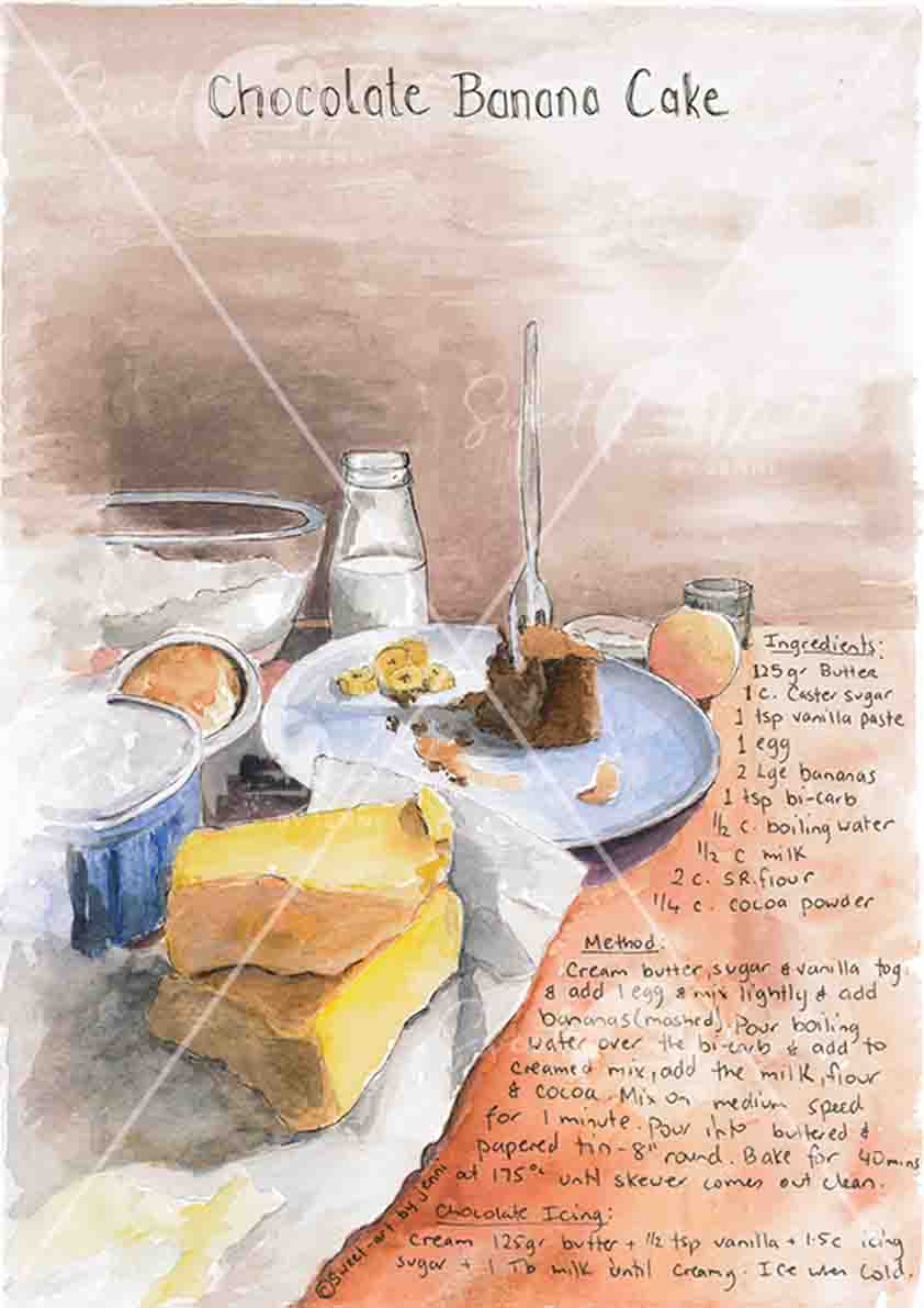 Sweet-Art by Jenni -  Chocolate Banana Cake Print - arty